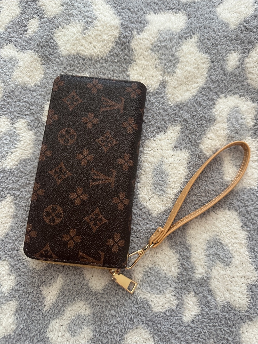 Monogram Zip Wristlet in Brown and Tan